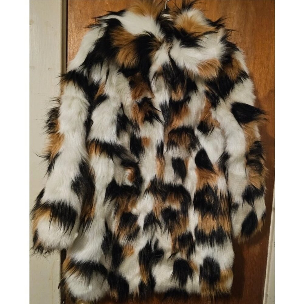 NWT Donna Salyers Fabulous Furs 3/4 Length Multicolor Fox Faux Fur Coat